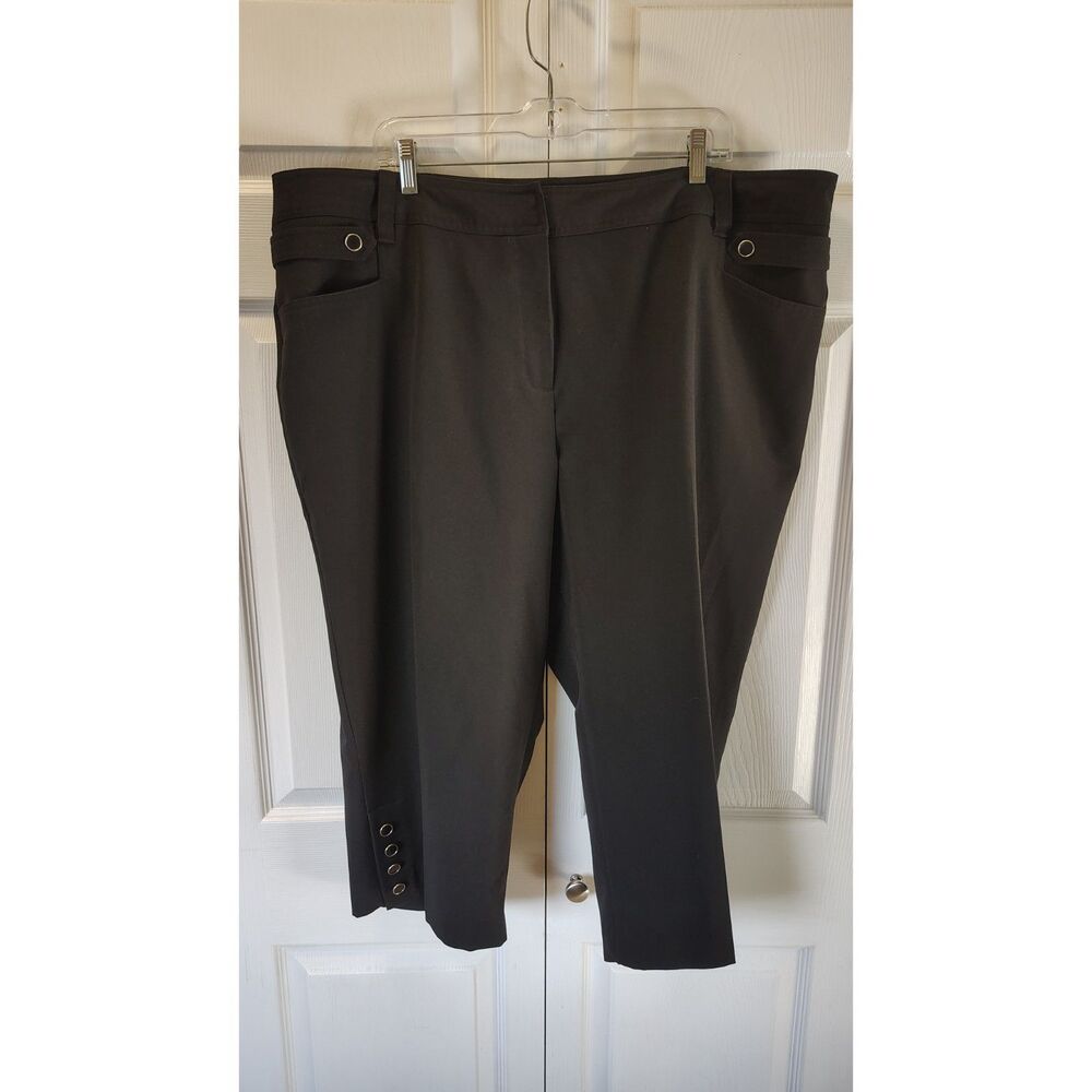 Dressbarn Black Crop Pants Size 22 Plus Capris Button Accent Workwear Stretch